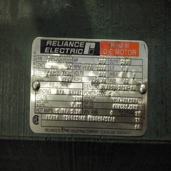 Reliance Electric 200 HP DC Motor