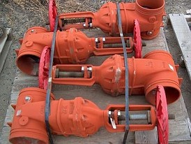 8 inch gate valves. Victaulic groove ends with rubber coated gate and poly coated housing